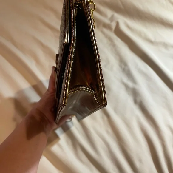 Bellini Gold Textured Clutch with Gold Chain and Bow Detail, OS - Picture 15 of 15